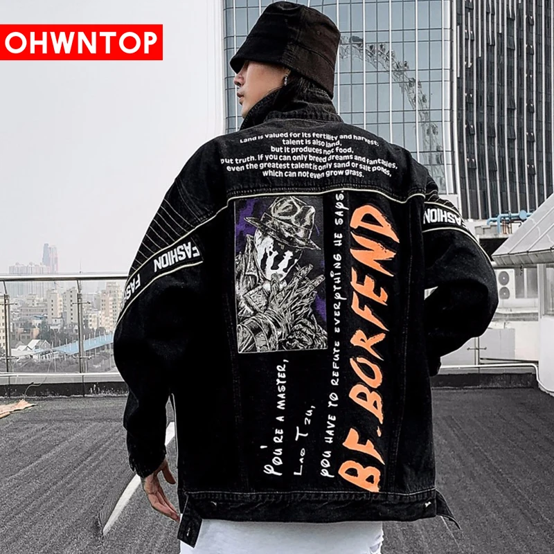 Chaqueta vaquera para hombre, rebeca con cremallera locomotora, abrigos Vaqueros, chaquetas holgadas de estilo Hip Hop, Tops informales a la moda hombre, Tops negros - AliExpress Ropa de hombre