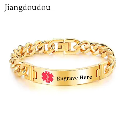 

DIY LOGO Laser Engrave Name Medical Alert Bracelets Medical Identification ID Stainless Steel Bracelet Bangles Customize Jewelry