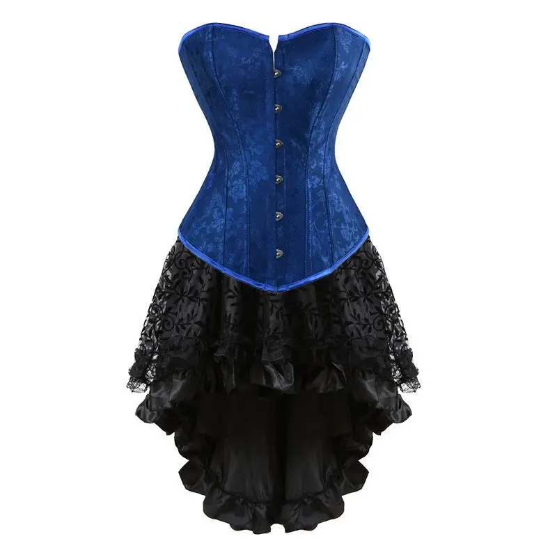 Blue black Стимпанк Корсеты и бюстье сексуальные корсеты для вечеринок и маскарадов парчовый Готический Корсетная юбка Готический Корректирующее белье Overbust дамы - Цвет: Blue black