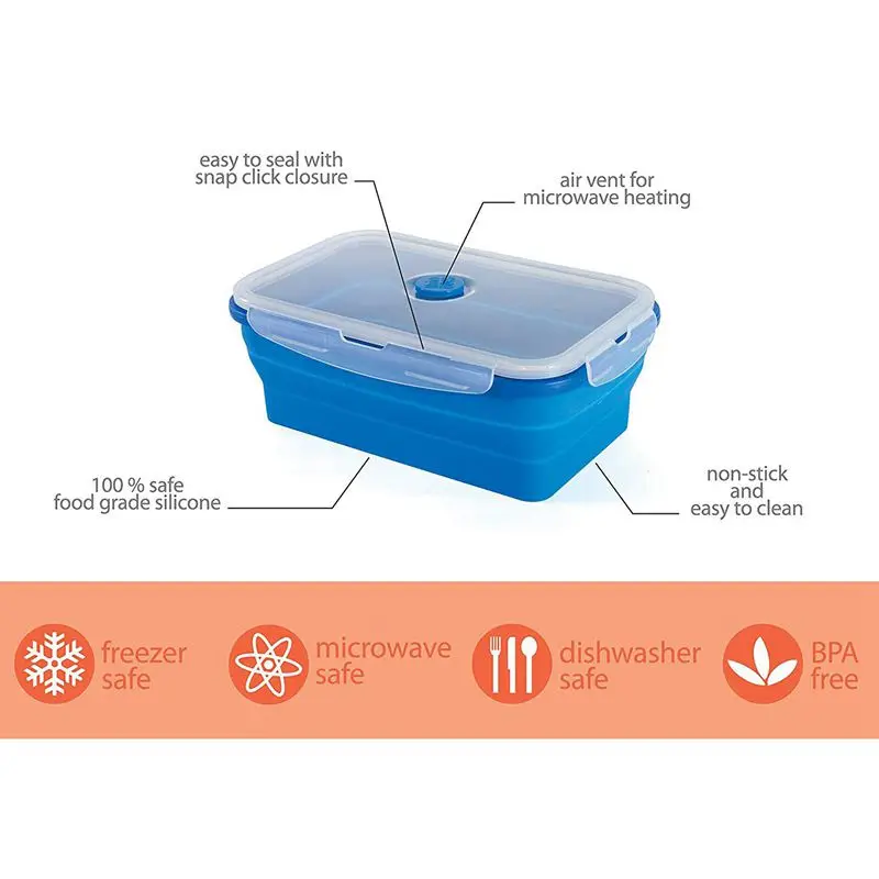 TOP!-Thin Bins Collapsible Containers-Set of 4 Silicone Food Storage Containers- BPA Free, Microwave, Dishwasher and Freezer