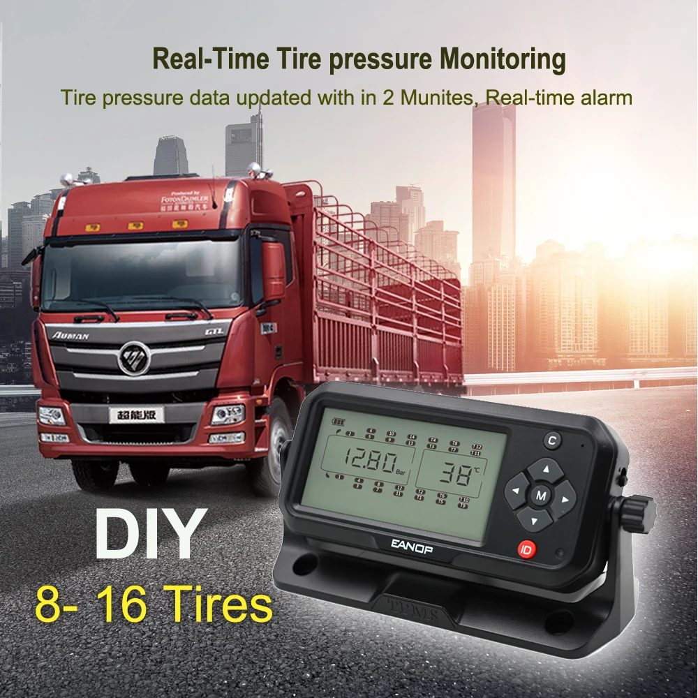EANOP грузовик TPMS 16-26 колеса ЖК-дисплей Система контроля давления в шинах Внутренние Внешние датчики для автомобилей, автобусов, прицепов