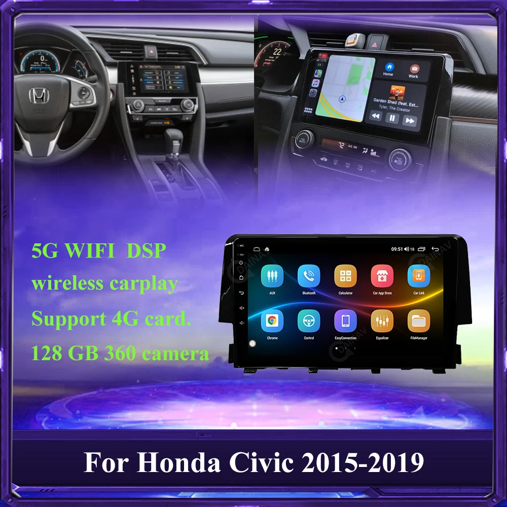 128 GB Android 2 Din Car Radio For Honda Civic 2015 2019 Car Stereo