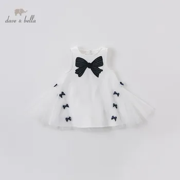 

DB13092 dave bella summer baby girl's cute bow mesh zipper dress children fashion party dress kids infant lolita clothes