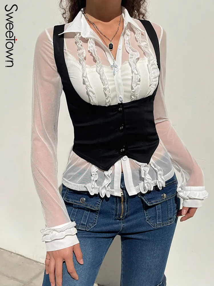 売れ筋商品|||ノクチューン カットソー トップス レディース Women's Corset-Designed Vest Black Black Gothic Sleeveless Top | Black Corset Streetwear