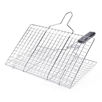 

Folding Portable 304 Stainless Steel BBQ Grill Basket Removable Handle for Fish Vegetables Shrimp