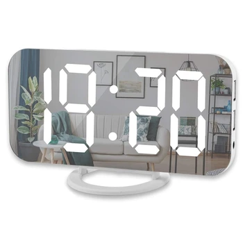 

Digital Alarm Clock,6 Inch Large Led Display With Dual Usb Charger Ports Auto Dimmer Mode Easy Snooze Function, Modern Mirror De