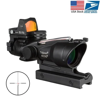 

Acog 4x32 Red Fiber Cross Source Real Fiber Scope W/ Rmr Micro Red Dot Sight Marked Version Black Riser Optical Instrument