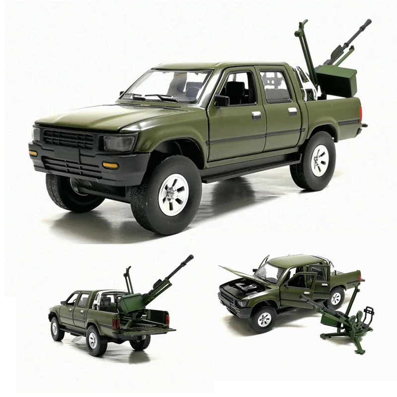 1:32 Toyota Hilux Pickup Truck Anti-tank Gun Model Diecast Toy Sound Bronze Gift 