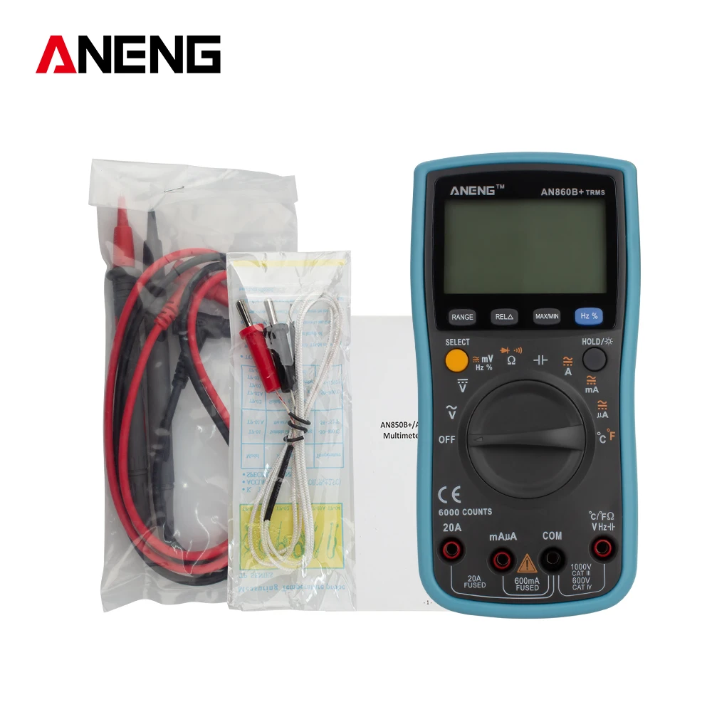 

ANENG AN860B+ Digital Clamp Meter Multimeter Handheld RMS AC/DC Resistance