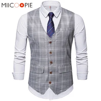 

Classic Single Breasted Suit Vest Men Casual Business Slim Plaid Waistcoat Gilet Uomo Vintage Wedding Colete Social Masculino