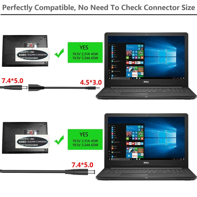 AC подзарядка для Dell XPS 13 9360 9350 9343 9333 XPS 12 11 L321X L322X P54G LA45NM140 HA45NM140 ноутбук Питание адаптер Шнур