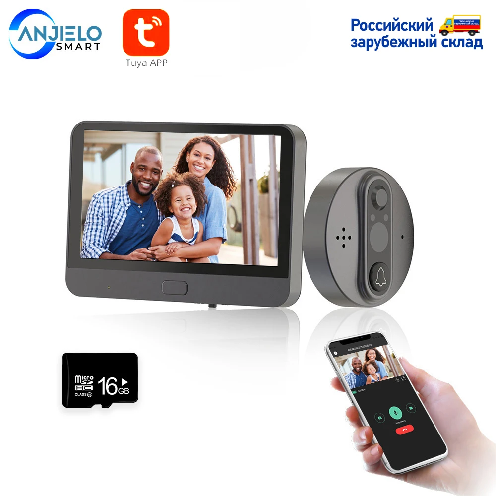 Smart WiFi Video Doorbell Peephole Doorbell Viewer Home PIR Motion Detection Security Monitor Detection Tuya APP Remote Control