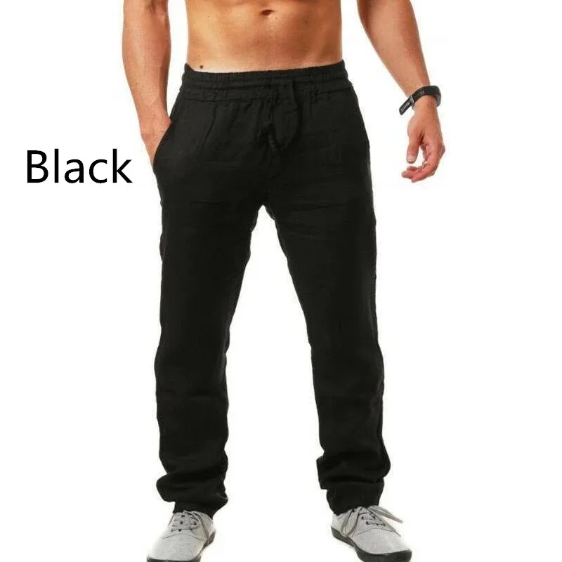 Мужские хлопковые и льняные брюки Linho Verao Calcas Dos Ho мужские s Com Cordao свободные штаны мужские однотонные шаровары S-3XL - Цвет: Черный