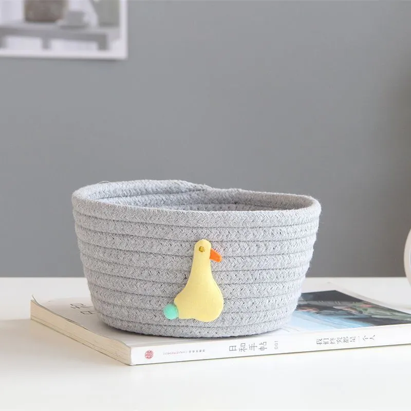 Grey duck Мультяшные животные хлопковая веревка корзина для хранения тканая настольная коробка для хранения мелочей детские игрушки Органайзер грязная одежда корзины для белья - Цвет: Grey duck