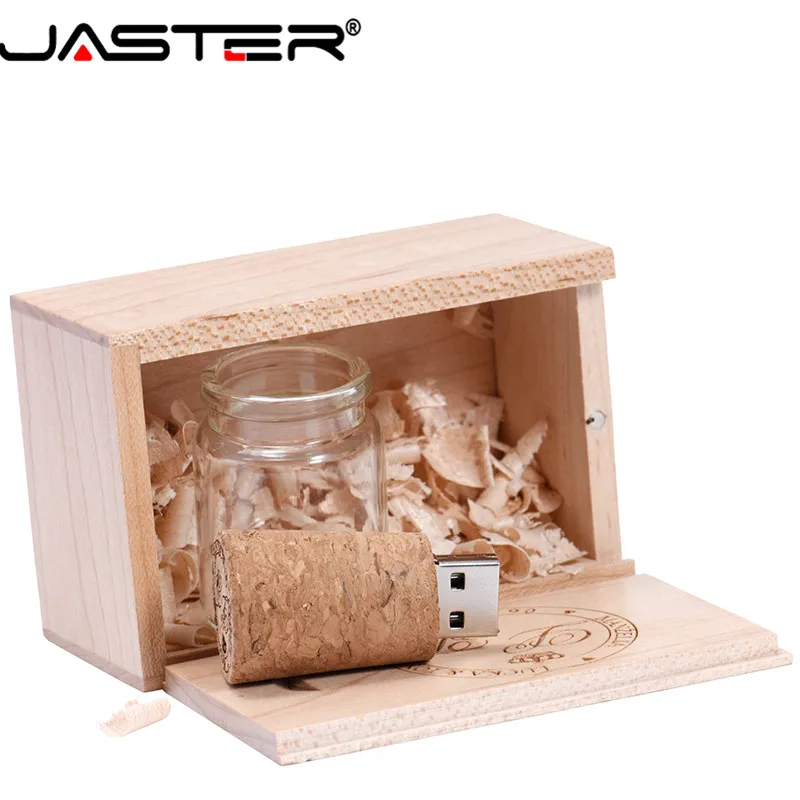 USB 2.0 Flash Drive 8GB 16GB 32GB 64GB in wood box + wishing bottle for Wedding Gift usb flash drive flash drive