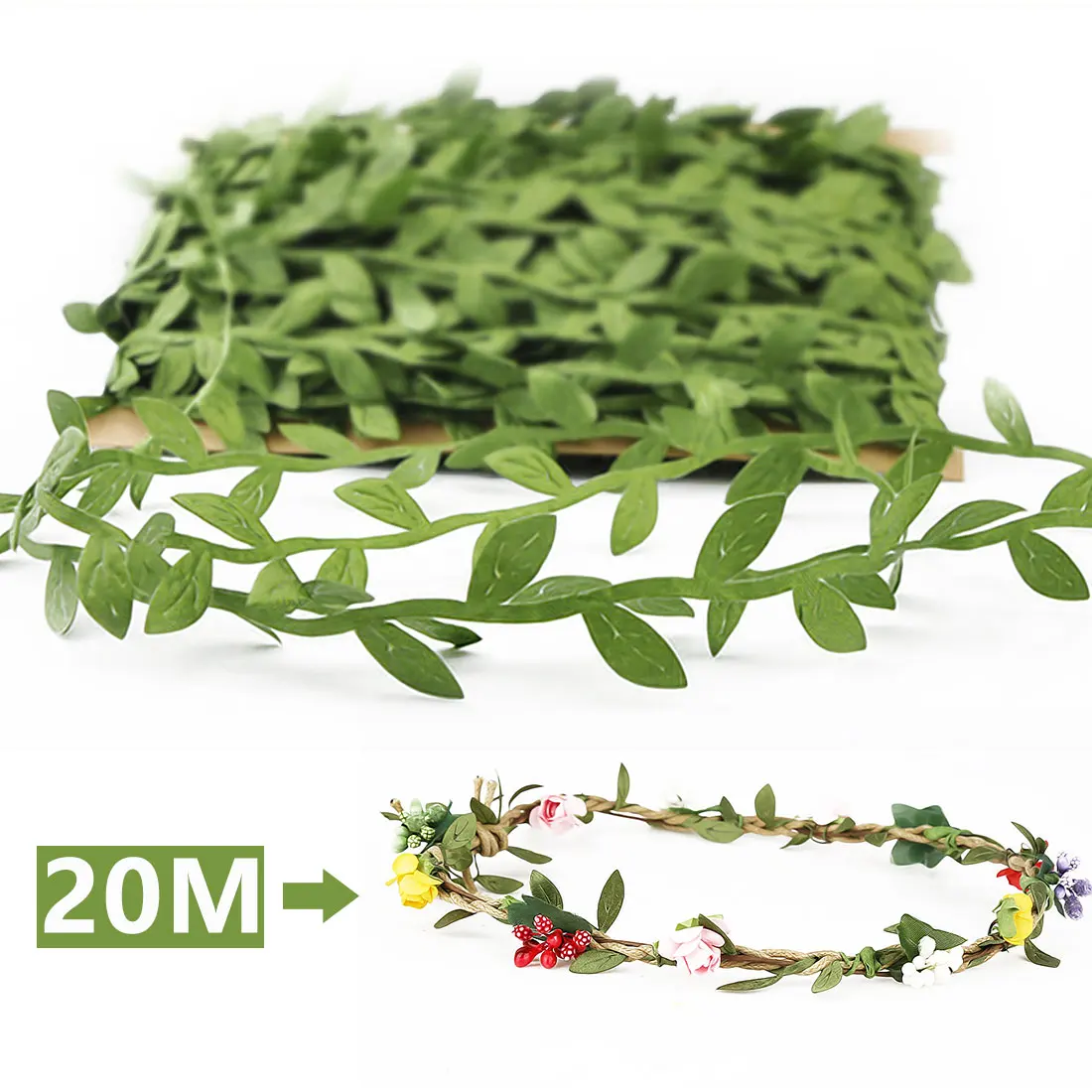 20 метров искусственные зеленые листья шелковые листья в форме листа ручной работы для украшения свадьбы DIY ВЕНОК подарок Скрапбукинг Ремесло поддельные цветы