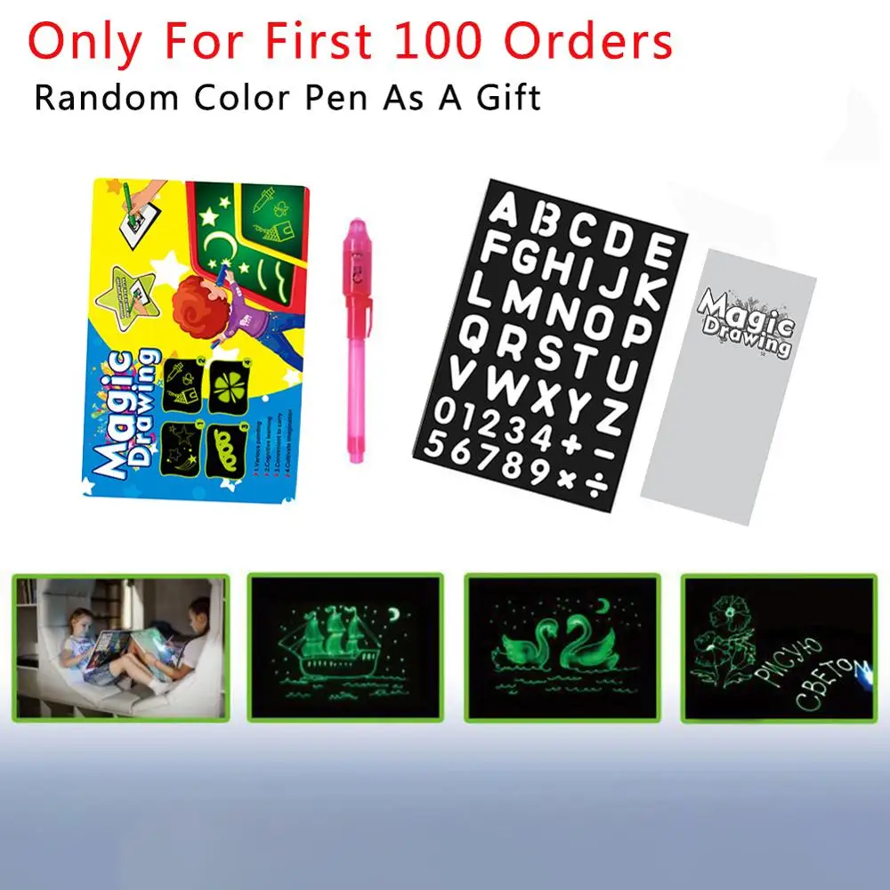 

3D Draw With Night Light In Dark Children Toys Writing Magic Drawing Board Set Educational English Language Noctilucent Kids