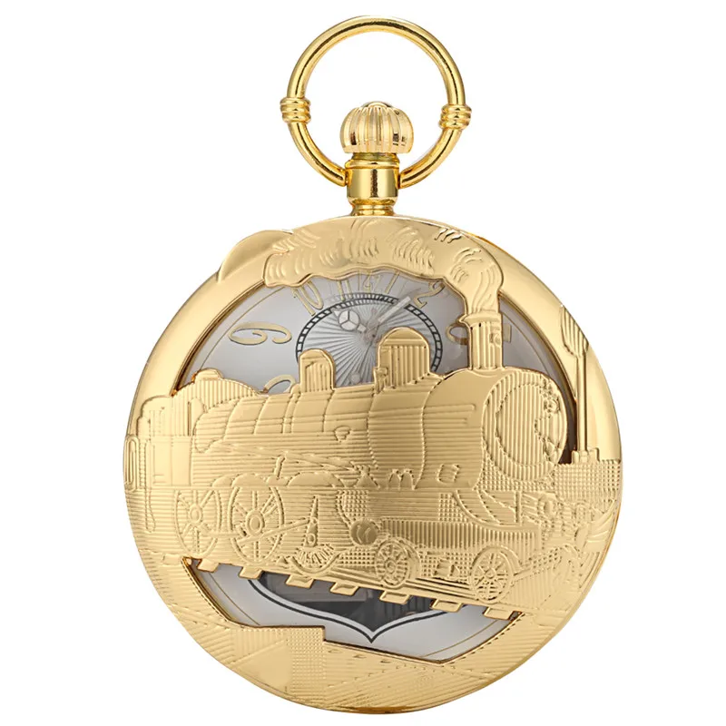 Steampunk Musical Pocket Watch Golden Hollow Out Train Design Swan Lake Playing Music Locomotive Quartz Watches Pendant Chain