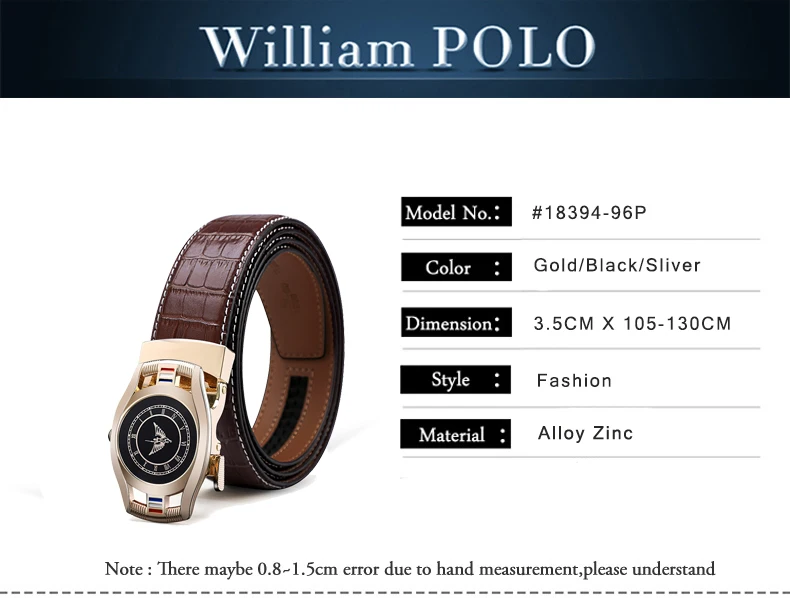 Мужские ремни от бренда Williampolo, мужские ремни из натуральной кожи, ремни для мужчин, высокое качество, автоматическая пряжка, черные пояса, пояса#19525-27p
