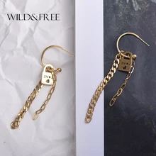 Wild&Free Fashion Tiny Lock Dangle Earrings For Women Gold Circle Long Link Chain Love Heart Earrings Stainless Steel Jewelry(China)