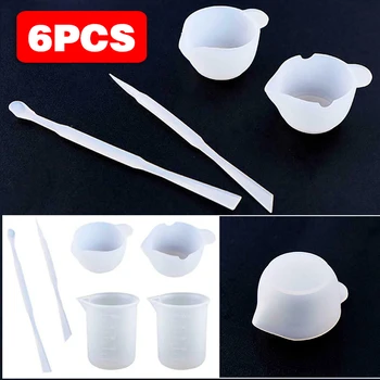 

6PCS Silicone Mixing Cup Kit Nonstick Resin Epoxy Measuring Cups Stirrer Spoon For DIY Jewelry Craft Making Tools Supplies