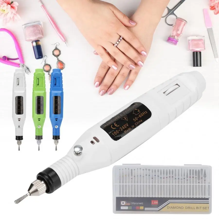 Screwdriver Electric Manicure Nail Toe Drilling Machine with Grinding Head Set EU Plug 100-240V For Manicure