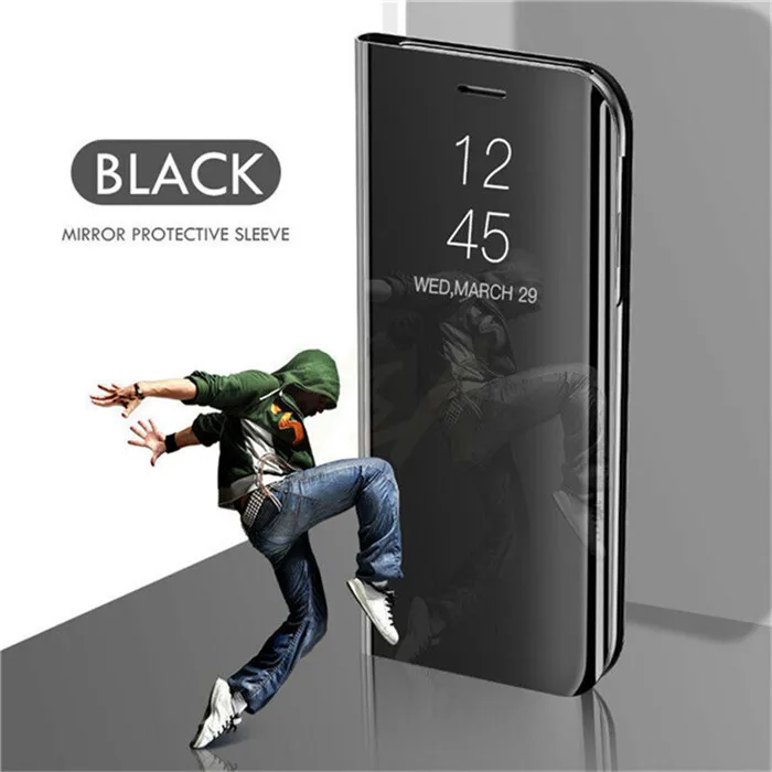 Умный зеркальный флип-чехол для телефона OPPO Realme C2 X 3 Pro прозрачный вид окна умный зеркальный чехол для Reno Z A1K K3 Стенд кожаный чехол - Цвет: Black