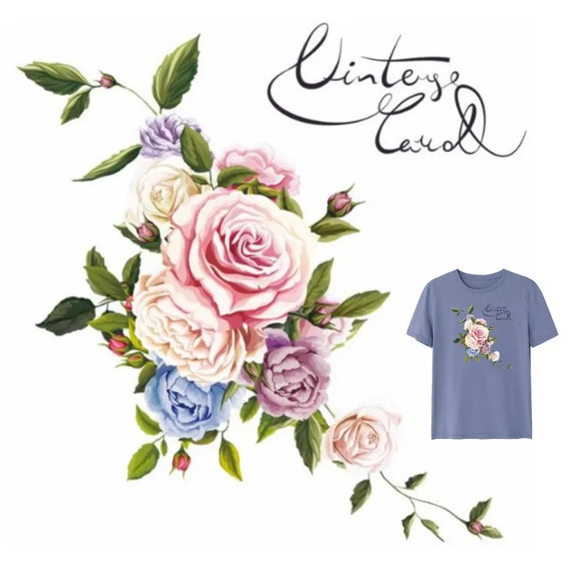 

Beautiful Colorful Flower Iron On Patches DIY Accessory Heat Transfer Washable Stickers For Clothes Bag Print Hoodies Jeans