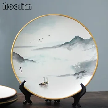 

Chinese Ink Painting Decorative Plate Ceramic Hanging Plate Wall Decoration Plate Creative Home Living Room Desktop Crafts