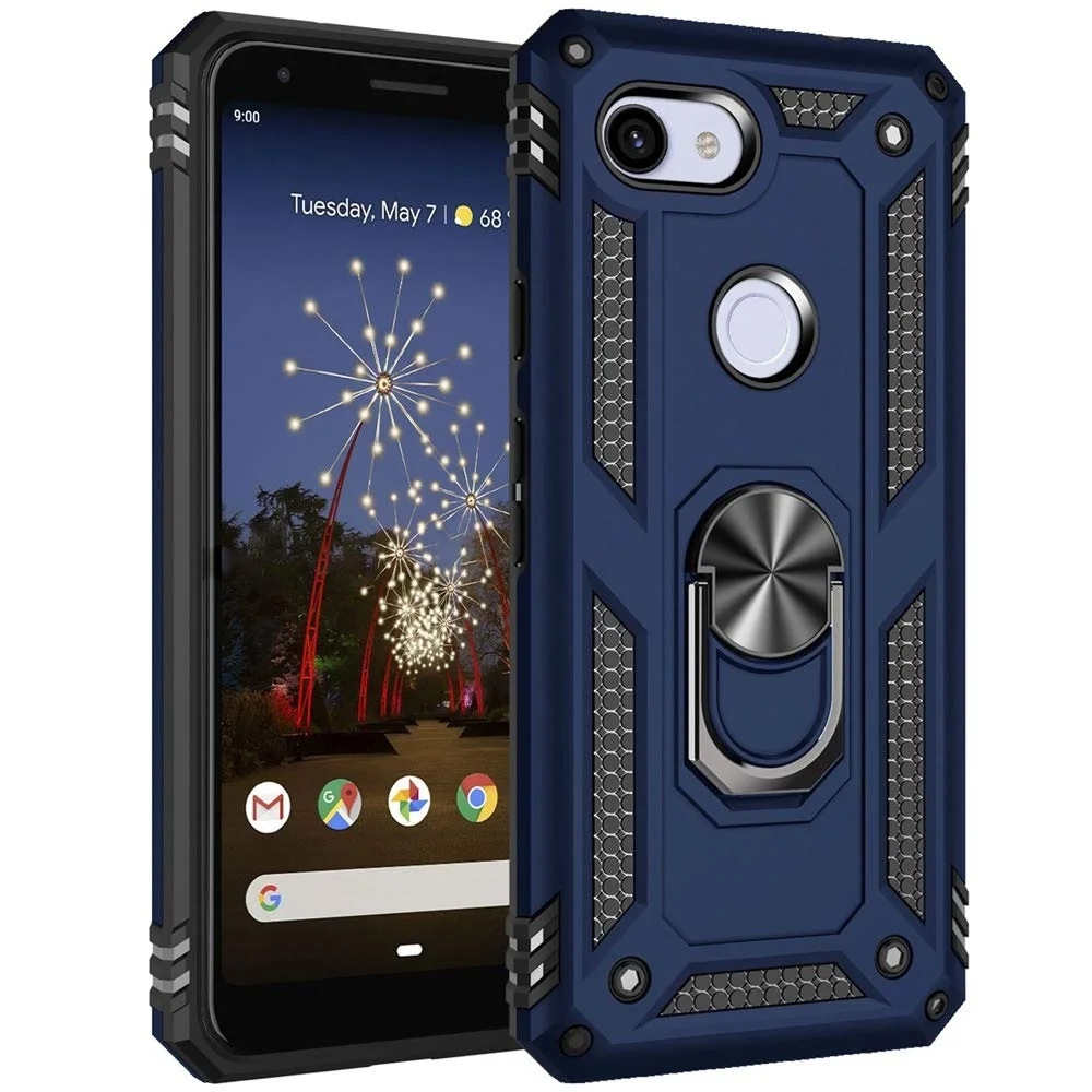 

For Google Pixel 3A , 3A XL Case 360 Metal Rotating Ring Kickstand Holder Magnetic Car Mount Armor Shockproof Cover