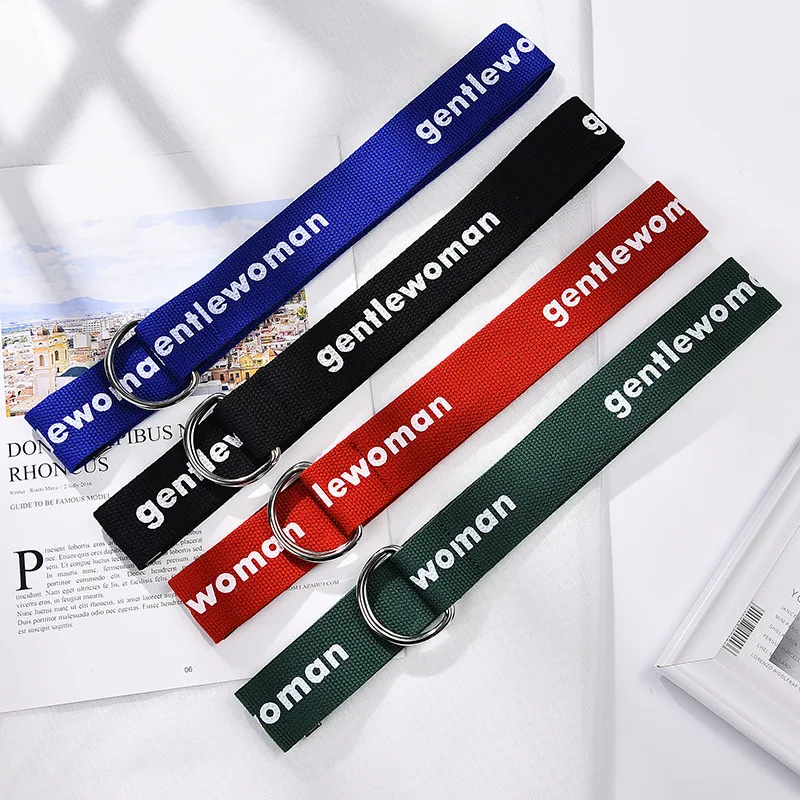 

Canvas Lettered Belt Waistband Double Ring D Buckle Women Students Korean -Style All -Match Jeans Pants for Both Men