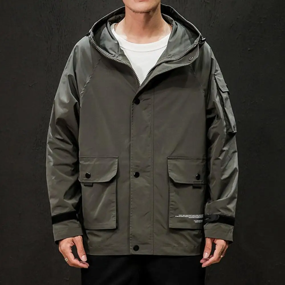 Plus Size Jackets Men's Autumn Casual Fashion Pure Color Hoodie Zipper Jackets Outdoor Sport Coat Male Clothing