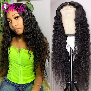 

Mifil Glueless Water Wave Wig Peruvian Human Hair Wigs With Baby Hair Light Brown Curly Lace Front Wigs Pre Plucked