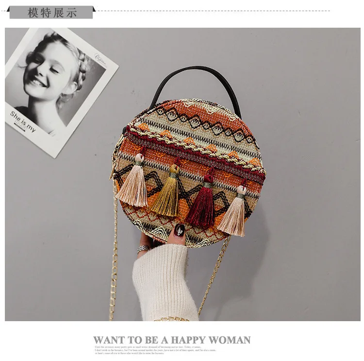 Фабрика оптом сумка через плечо женская tassled маленькая круглая сумка хиппи ретро сумка Культурный