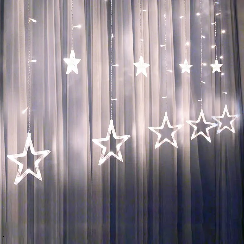 2,5 м светодиодный светильник для рождественских занавесок с Луной и звездами, ЕС/США, наружная/домашняя гирлянда, гирлянда, Сказочная лампа для вечерние, свадебные, праздничные украшения