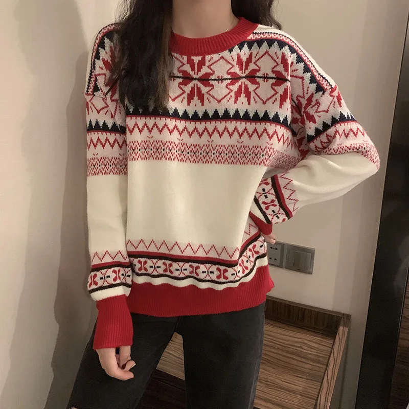 

ZHUNUAN 2020 autumn winter long sleeve thick round neck New year Pullover Christmas jersey women's blouse sweater women clothing