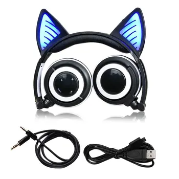 

Foldable Cosplay Cat Ear Bluetooth Headphone Wireless Wire Universal Stereo Headset LED Light Flashing Earphone With Mic