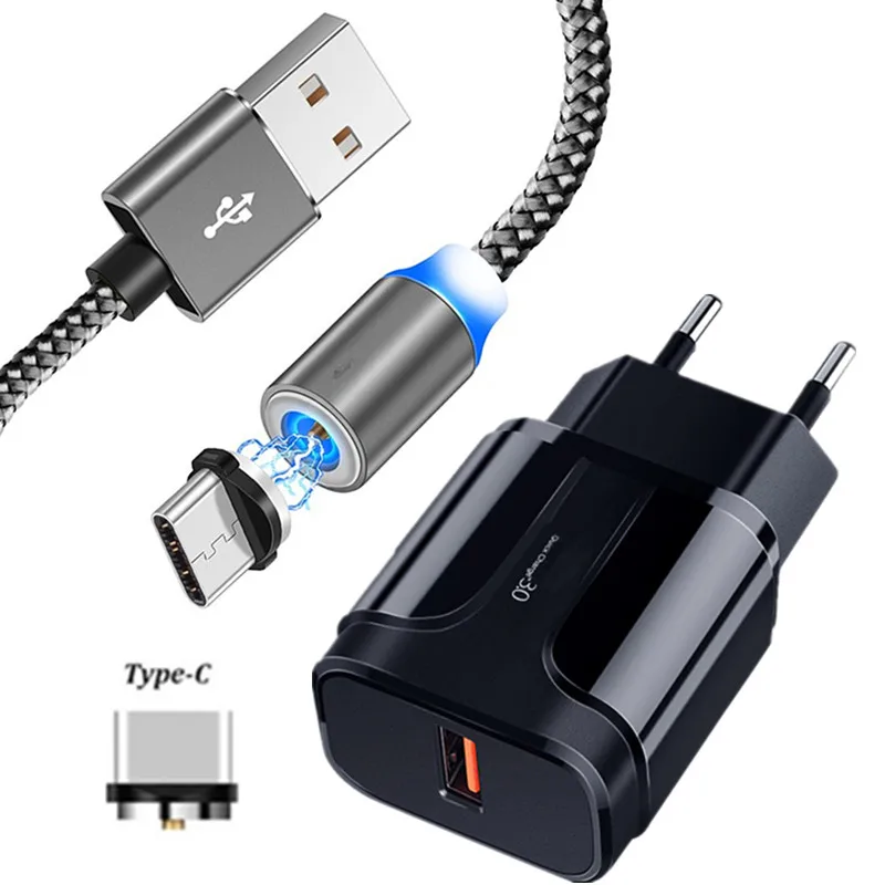 Black Charger Cable QC3.0 USB быстрое зарядное устройство магнитный кабель типа C для samsung galaxy Feel 2 S8 S9 S10 A50 A70 A20 M30 Honor 20 10 9 провод для мобильного телефона - Цвет: Black Charger Cable