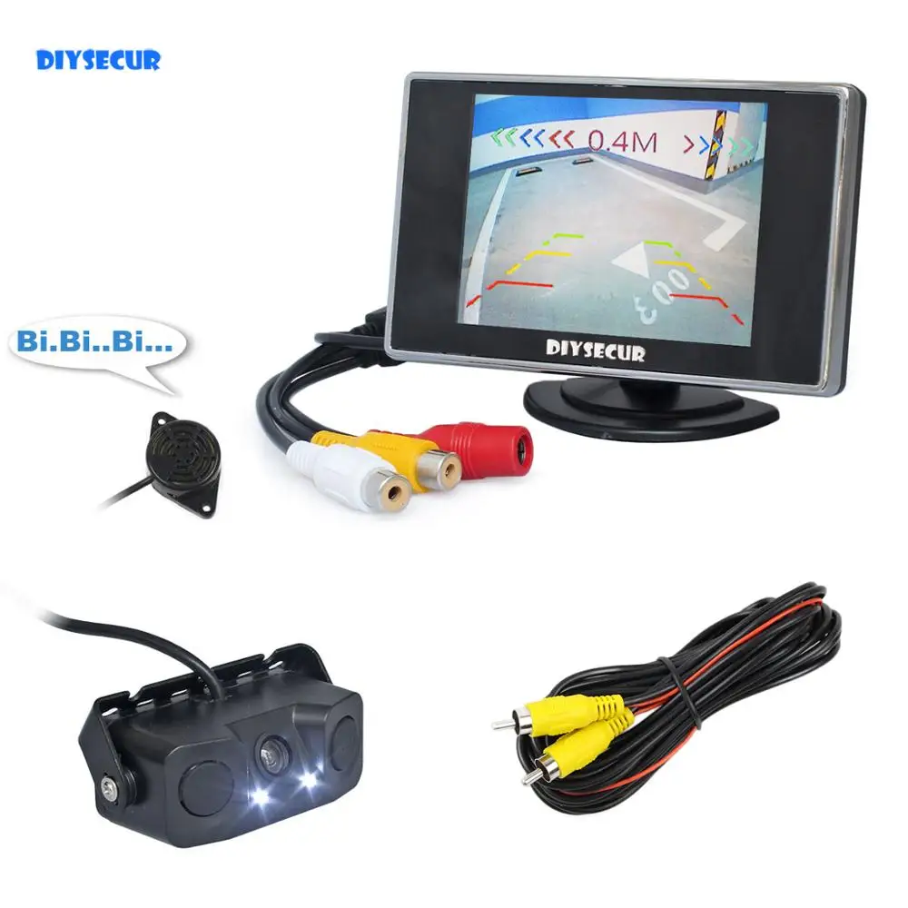 DIYSECUR 3," TFT lcd Автомобильный монитор+ водонепроницаемый парковочный радар-Датчик реверсивная Автомобильная камера Система помощи при парковке стеклянный объектив