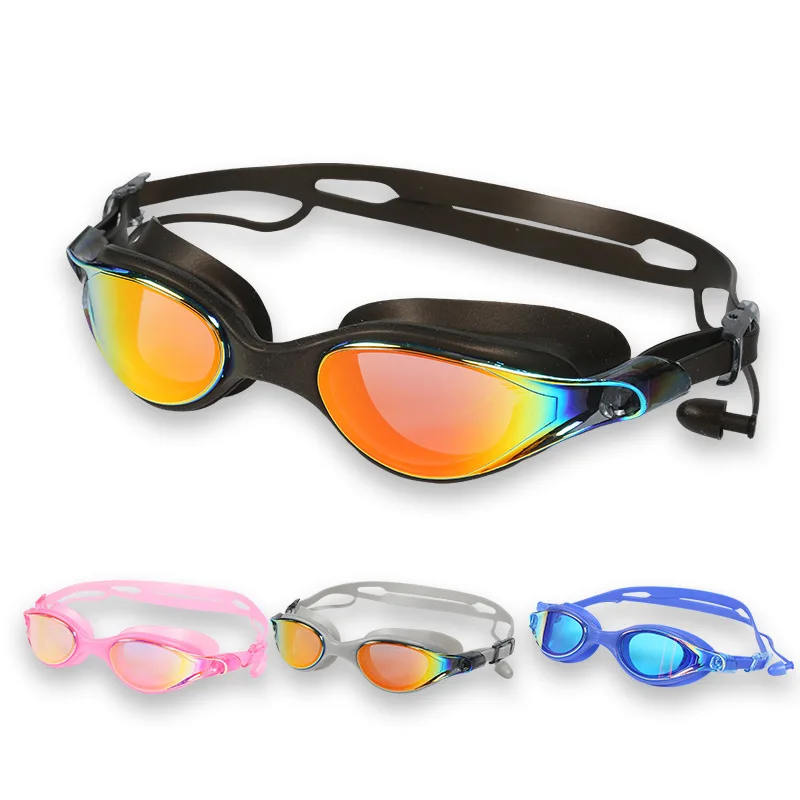 

[Boxed Goggles] Electroplated Waterproof Anti-fog Adult with One-piece Earplug for Both Men And Women Swimming Goggles Mc70
