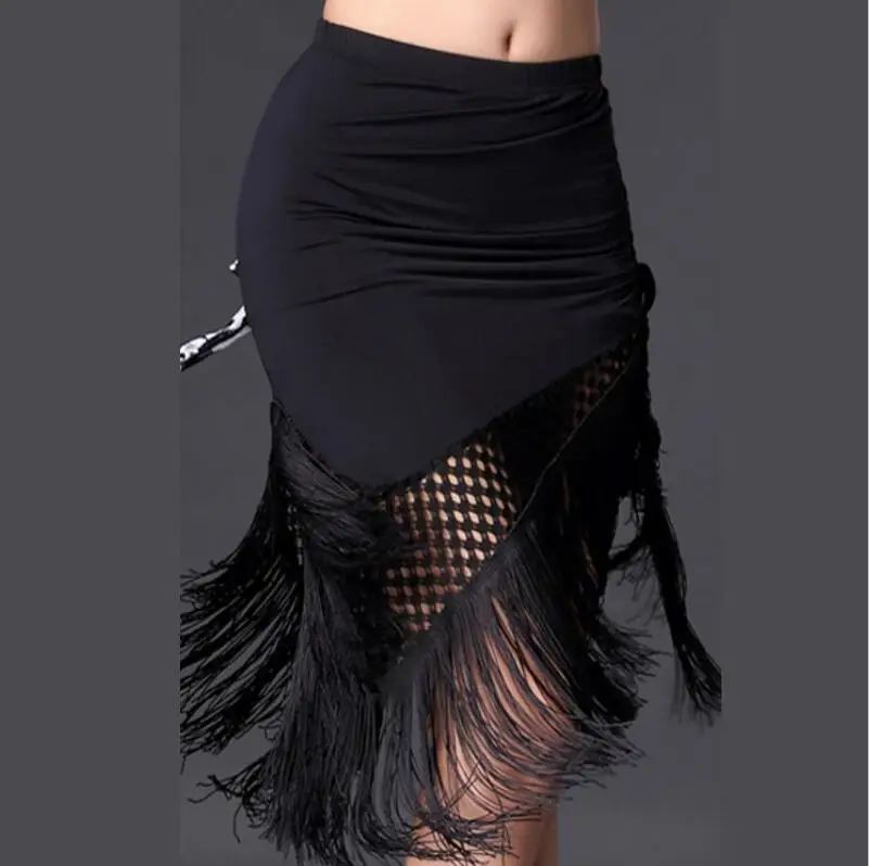 Black skirt Новинка, Латинская полуюбка для женщин, ча-румба-Самба, сексуальная леопардовая юбка с бахромой для танцев, для женщин, для взрослых, для выступлений, для тренировок, латино платье - Цвет: Black skirt