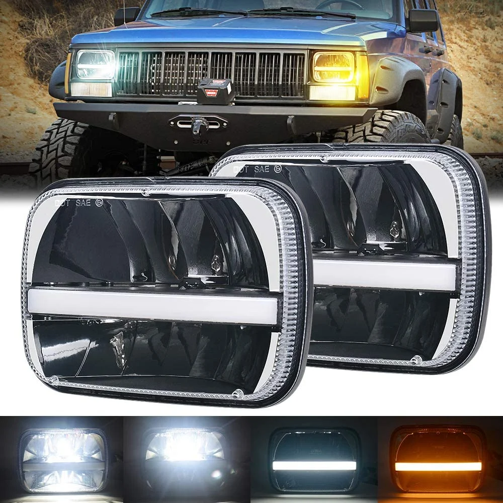 AUDEXEN 5x7 Inch LED Headlights (2 Pack) | High/Low Beam, For Jeep Wrangler YJ, Cherokee XJ, Trucks