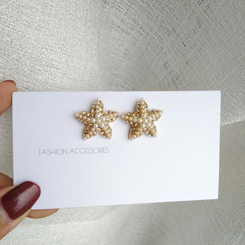 

Lovely Sea Star Earrings Pretty Design Women Jewelry Metal Alloy Simulated Pearl Crystal Stud Earrings For Gilr Student Gifts