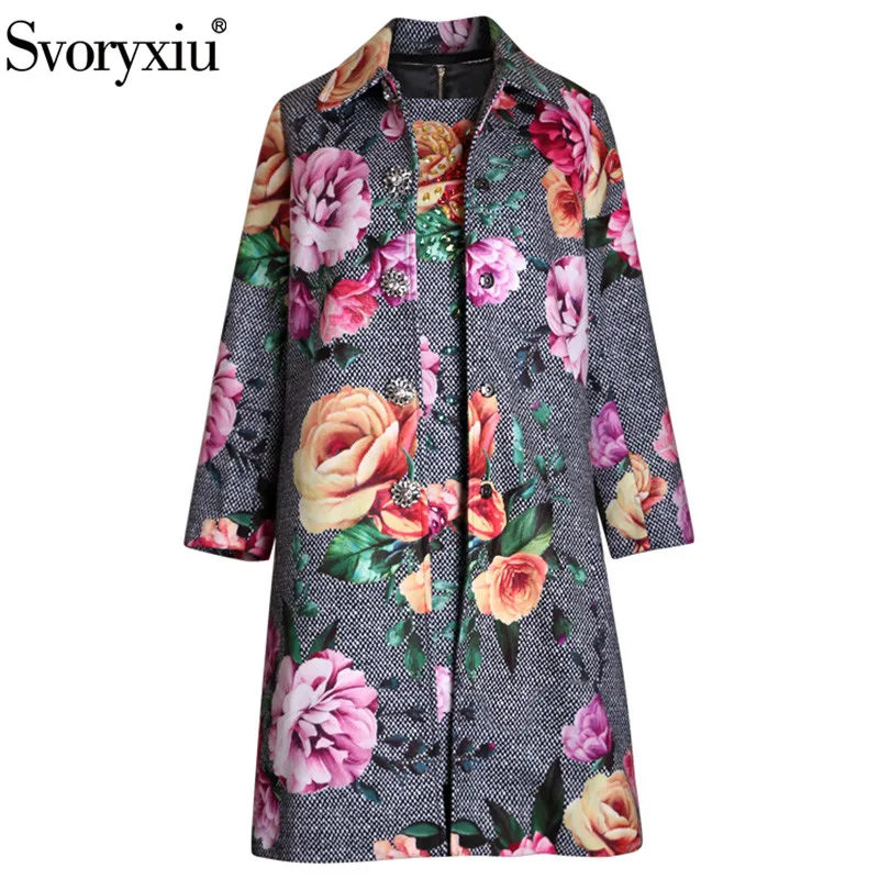

Svoryxiu luxury Runway Winter Outwear Two Piece Set Women's Vintage Flower Print Long Coat + Tank Dress High End Overcoat Suits