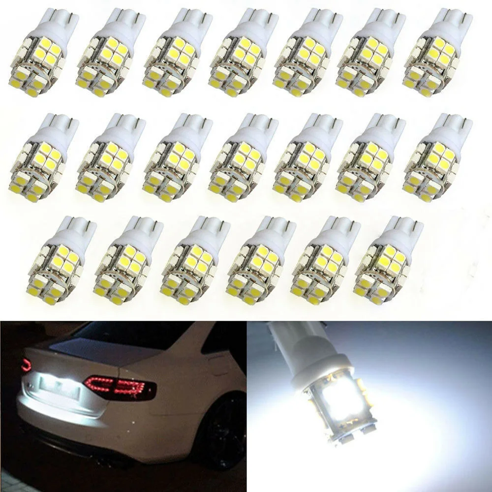 20 шт T10 194 168 2825 W5W 20-SMD светодиодный Белый супер яркий Автомобильный Клин лампочки 30 мм(L) X 12 мм(D