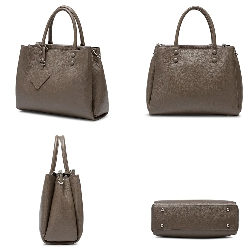 Zency Women Casual Tote Handbag 100% Genuine Leather Fashion Grey Lady Shoulder Crossbody Bag High 