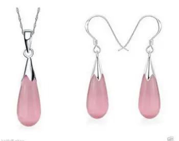 

Gorgeous Dangle Earrings Pink Opal Pendant Necklace Bridal Jewelry Sets