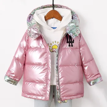 

Winter Jacket for Girls Boys Coats Jacket Kids Fashion Down Cotton Coat Waterproof Snowsuit Pink Gold Silver Jacket Hooded Parka