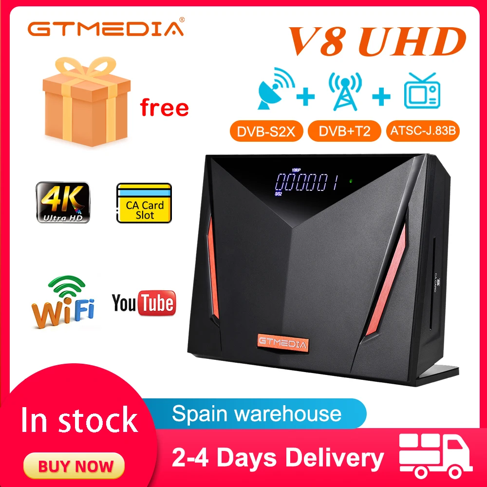 Лидер продаж Gtmedia V8 UHD TV Box M3U медиаплеер 4k Ultra HD H.265 встроенный WIFI Youtube телеприставка