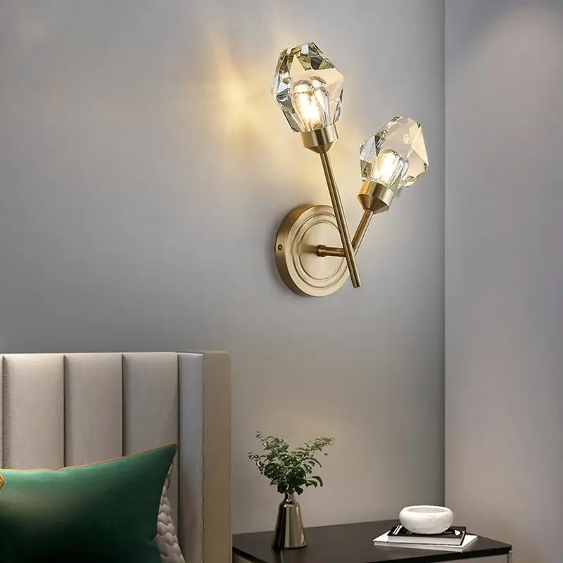 

Copper crystal wall lamp bedroom bedside lamp background wall luxury modern simple hotel aisle decorative lamp